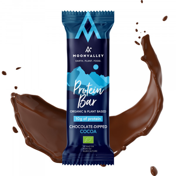 Moonvalley Protein Bar Chocolate-Dipped Cocoa - Proteinriegel Kakao mit Schokoüberzug (18 x 60 g)